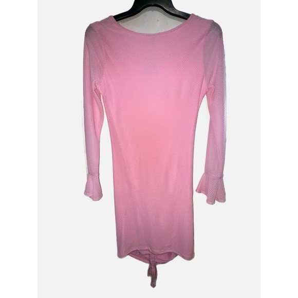 SHEIN SXY -Pink Ruched Drawstring Flounce Sleeve Bodycon Dress size XL NWT - Picture 5 of 11